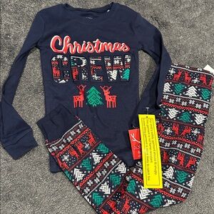Jingle Joy Festive Christmas Crew Navy Holiday Pajama Set Size 6 Unisex NWT